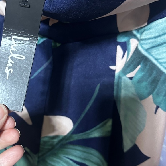 Rainforest Blooms Navy Blue Print Strapless Midi Jumpsuit Large - Picture 9 of 11